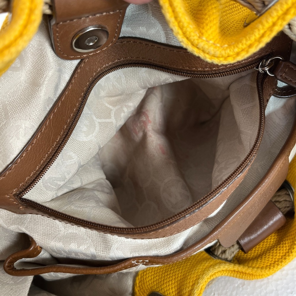 Michael Kors‎ Marina Mustard Yellow Large Canvas Tote Handbag Rope Handle Hobo - Picture 7 of 16
